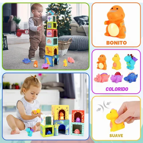 Vista 4 de KMTJT Juguetes de clasificación y apilamiento de dinosaurios para niños pequeños y bebés, bloques para niños de 1 a 3 años, juguetes Montessori