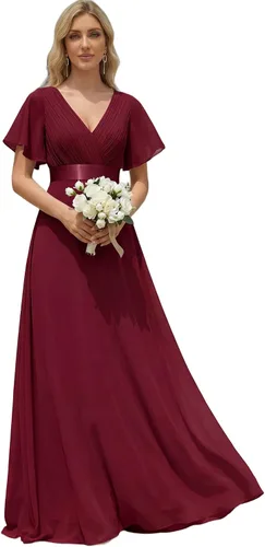 Vista 30 de Ever-Pretty Vestidos formales de mujer para madre de la novia, de manga corta, de chifón, con cintura imperio, de largo hasta el suelo, para dama