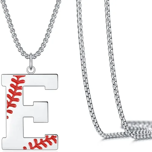 Vista 23 de VEEHOO Collar de béisbol para hombres y niños, letra inicial de la A a la Z, joyería de béisbol con colgante de joyería de béisbol para niños