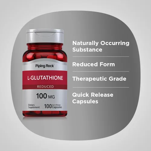 Vista 4 de Piping Rock Suplemento de glutatión L 100 mg 100 cápsulas Forma reducida Sin OMG, sin gluten