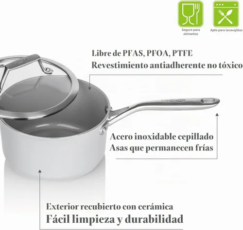 Vista 6 de TECHEF - CeraTerra Collection, cacerola antiadherente de cerámica de 2 cuartos con tapa de vidrio (sin PTFE, PFAS ni PFOA), fabricada en Corea