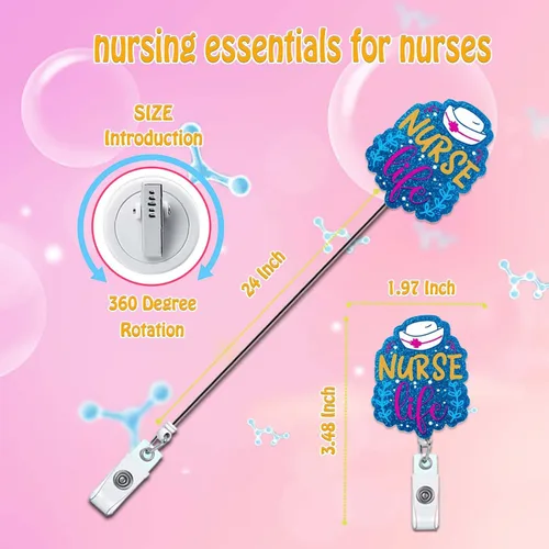 Vista 3 de Soporte para carrete de insignia Nurse Life, carretes de insignia azul marino retráctiles para enfermeras, lindo clip de insignia divertido RN LVN
