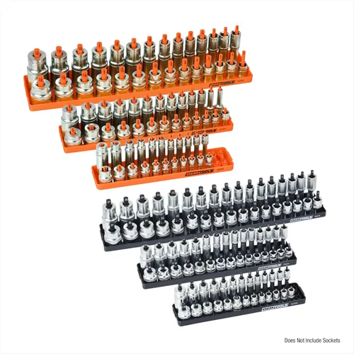 Vista 2 de OEMTOOLS 22418 Juego de organizador de zócalos, juego de 6 piezas que incluye bandejas métricas SAE de 1/4", 3/8", 1/2", organizador de caja