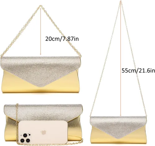 Vista 6 de Bolso de mano brillante para mujer, bolso de noche con cristales de estrás, bolso de noche con purpurina brillante para mujer, boda, fiesta, baile