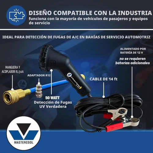 Vista 4 de Mastercool (53351-B) kit de detección de fugas ultravioleta profesional con mini luz de 50 vatios