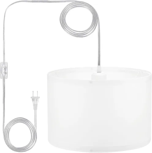 Vista 18 de PATIKIL - Lámpara colgante con enchufe, lámpara de 15 pies con cable de cuerda y interruptor de encendido/apagado, pantalla de tela de lino, enchufe