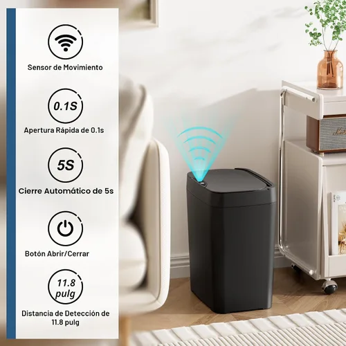 Vista 3 de Vanpopubs Paquete de 2 Botes de Basura de Baño de 2.7 Galones con Tapa, Bote de Basura Automático Pequeño Inteligente sin Contacto, Sensor