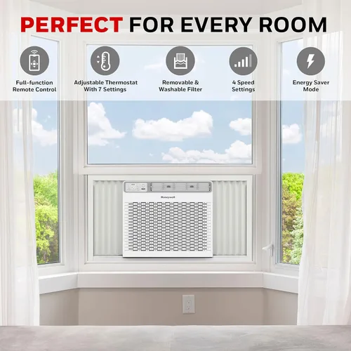 Vista 2 de Honeywell - Aire acondicionado de ventana digital de 10,000 BTU, control remoto, pantalla LED, 4 modos, Eco, cobertura de 450 pies cuadrados