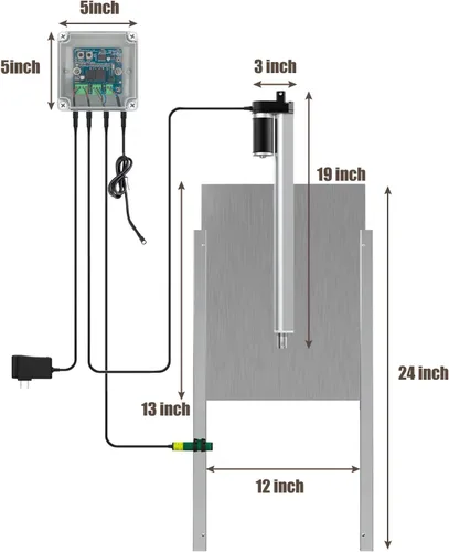 Vista 3 de Chicken Coop - Kit de abridor de puerta automático con sensor de luz, motor actuador de controlador de exterior a prueba de lluvia, control remoto