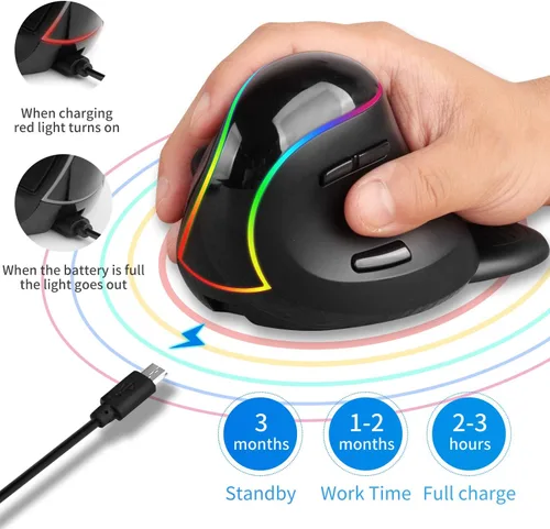 Vista 2 de Greshare Mouse inalámbrico, 2.4 G, mouse óptico ergonómico vertical inalámbrico, 800120016002400 DPI, 5 botones para laptop, escritorio, PC