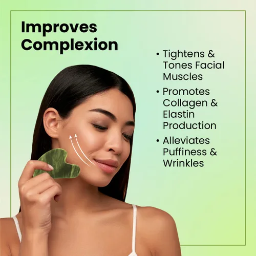 Vista 3 de Lindo Jade Gua Sha Duo - Herramienta de masajeador de contorno facial GuaSha, piedra de jade 100% natural, herramienta facial de belleza de calidad