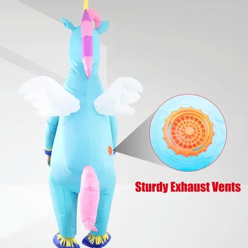 Vista 7 de Traje inflable de unicornio azul para adultos, la mejor decoración para fiestas, reuniones, celebraciones de vacaciones, Halloween y otros