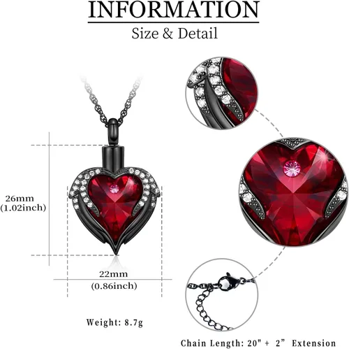 Vista 7 de shajwo Collar de Joyería de Cremación con Alas de Ángel y Corazón en Forma de Urna para Cenizas para Mujeres, Colgante Conmemorativo para Cenizas