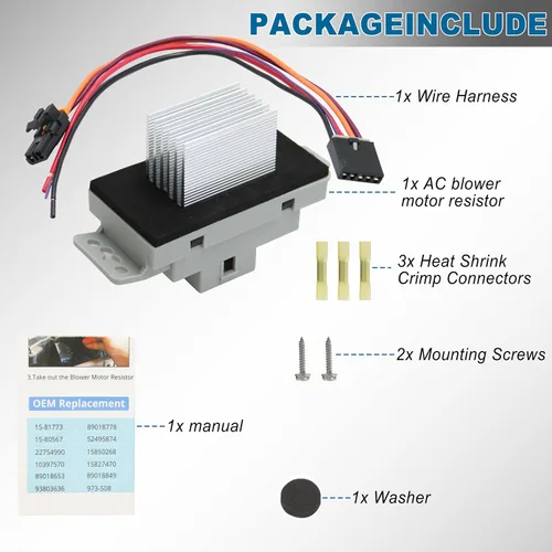 Vista 6 de 1581773 Kit de resistencia del motor del ventilador de HVAC con arnés para control automático de CA Compatible con Chevy Chevrolet Tahoe Silverado