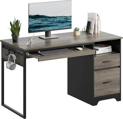 Vista 15 de Bestier - Escritorio de computadora de 48 pulgadas con cajones, escritorio de oficina con almacenamiento, escritorio de escritura de madera Cereza