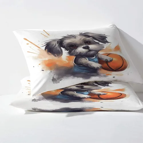 Vista 3 de Schnauzer - Juego de sábanas de baloncesto, sábanas y fundas de almohada estampadas, 4 piezas, sábana bajera ajustable de microfibra suave