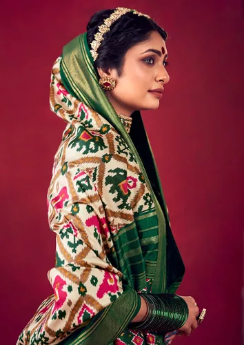 Vista 3 de Elina fashion Sari de algodón con estampado de patola de seda para mujer con blusa sin costuras para ella