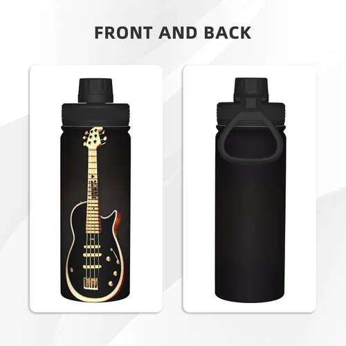 Vista 3 de Black Guitar Insulated Stainless Steel Kettle Print Funny Water Bottle Insulated Ideal for Sports and Travel