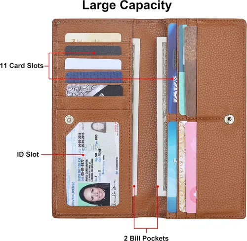 Vista 3 de Lavemi Carteras de cuero ultrafinas con bloqueo RFID para tarjetas de crédito plegables para mujeres