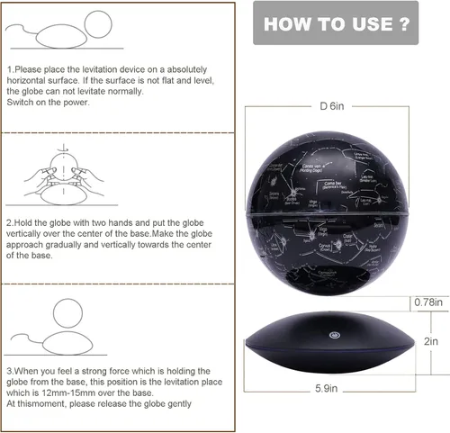 Vista 6 de Globo de levitación magnético con luz LED, globos flotantes, bola de constelación, luz nocturna, tecnología fresca, regalo educativo para niños