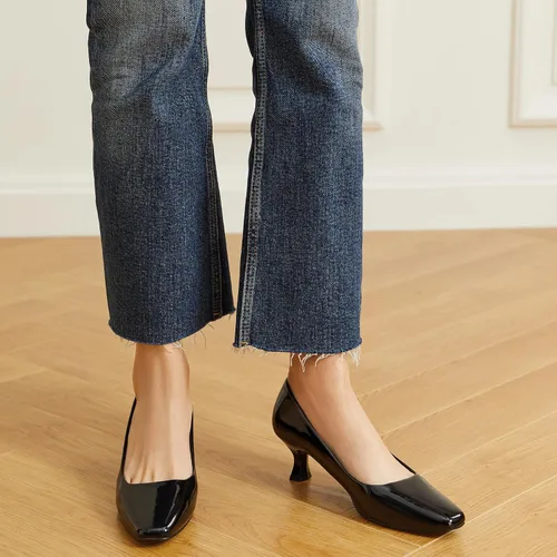 Vista 3 de Trary Zapatos de tacón de gatito para mujer, zapatos de vestir clásicos con punta cuadrada, zapatos casuales de tacón bajo cerrado para mujer oficina