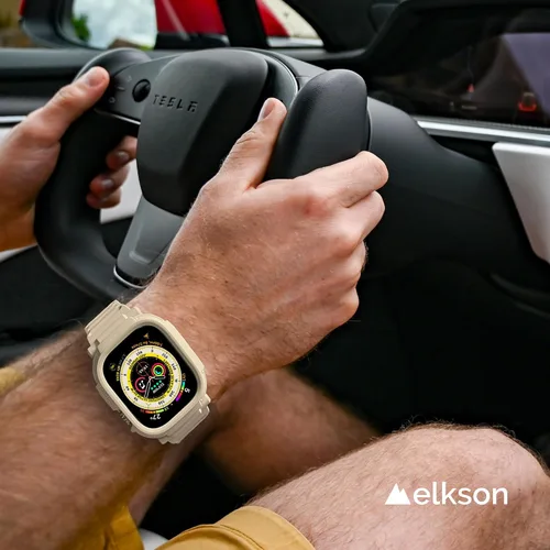 Vista 4 de elkson Funda con banda para Apple Watch Ultra de 49mm 3/2/1 con protector de pantalla de vidrio templado, Serie Quattro Pro resistente para correa