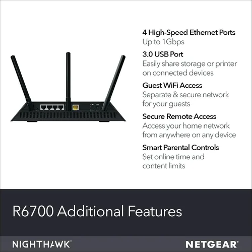 Vista 6 de NETGEAR Router Wi-Fi Inteligente Nighthawk, R6700 - AC1750 Velocidad Inalámbrica de Hasta 1750 Mbps Cobertura de Hasta 1500 Pies Cuadrados y 25