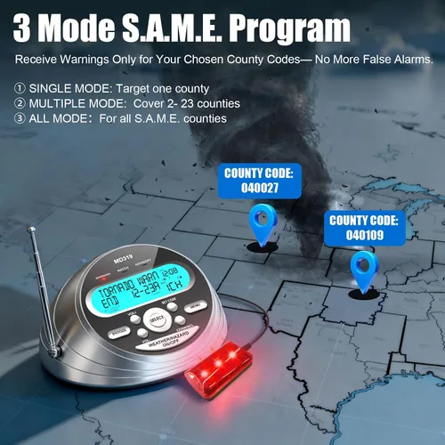 Vista 3 de NOAA Weather Radio-S.A.M.E. Programación localizada, radio de alerta meteorológica con más de 80 alertas de emergencia, reloj despertador, radio