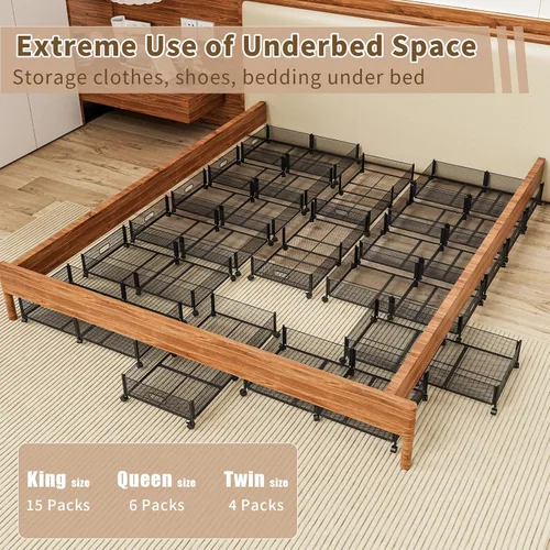 Vista 6 de Almacenamiento debajo de la cama sobre ruedas, almacenamiento grande mejorado de 31.5 pulgadas, organizador plegable de metal para debajo