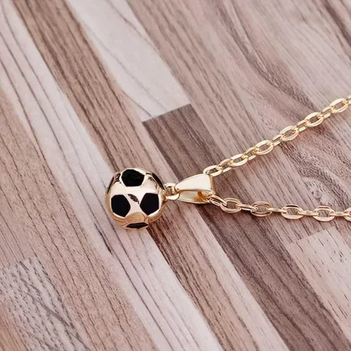 Vista 3 de Cadena de eslabones de fútbol de moda, collar con dije de oro de color dorado, joyería de bola deportiva para hombres y niños, collar colgante