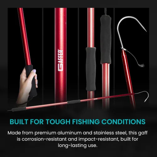 Vista 12 de GAFFER SPORTFISHING Aluminum Fish Gaff Hook Lightweight Fishing Pole with Sharp Stainless Steel Spear Hook Ergonomic Foam Grips, Secure Lanyard