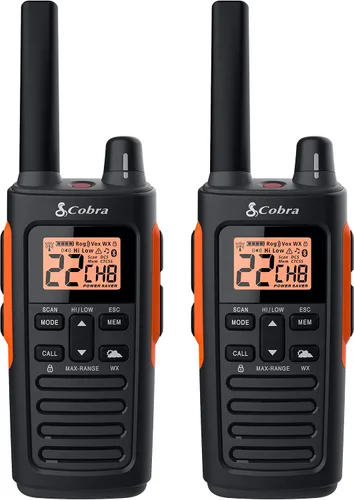 Vista 2 de Cobra Walkie Talkies impermeables RX680 (paquete de 2) y radio de emergencia portátil Cobra HHRT50 Road Trip CB de 2 vías