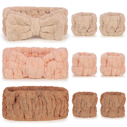 Vista 10 de DiyJibb Diadema de spa de 9 piezas para lavar la cara, cuidado de la piel, diadema y pulsera, para mujeres, adolescentes, niñas, para lavar la cara