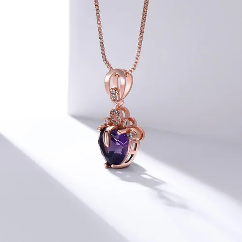 Vista 3 de AILUOR Elegante collar con colgante de amatista en forma de corazón, moda de lujo, oro rosa de 18 quilates, corazón de amor, joyería de cristal