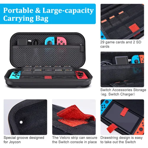 Vista 2 de Paquete de accesorios para interruptor, innoAura 20 en 1 kit de accesorios para interruptor incluye correas de muñeca, funda de transporte