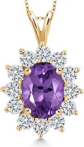 Vista 182 de Gem Stone King Collar con piedra natal ovalada de plata chapada en oro amarillo de 18 quilates, ovalado de 0.315 x 0.236 in, collares con colgante