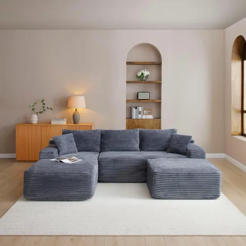 Vista 21 de Cloud Sofá modular moderno de 108 pulgadas con asiento profundo, sofás de pana sin hueso con diván en forma de L para sala de estar, no requiere