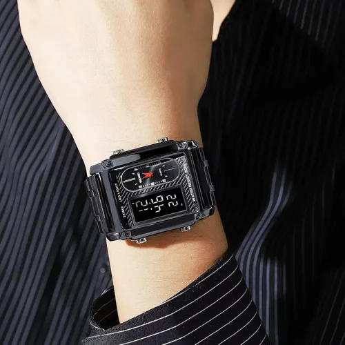 Vista 6 de FANMIS Relojes de pulsera deportivos con esfera rectangular para hombre con 7 colores opcionales retroiluminación LED multifuncional con alarma
