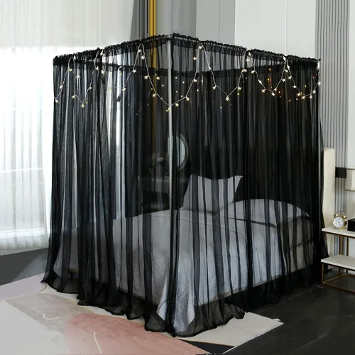 Vista 10 de Akiky Cortinas de Cama con Dosel con Luces de 4 Postes Esquineros para Adultos y Niñas, Cortinas de Cama con Red de Arcoíris - 8 Paneles