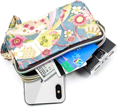 Vista 2 de BIAOTIE Cartera de pulsera de gran capacidad, Bolso de mano de nailon impreso impermeable para mujer