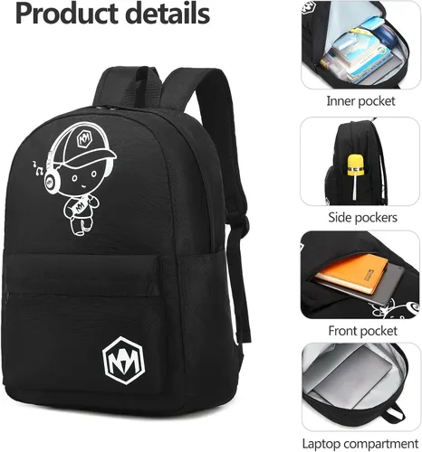 Vista 6 de Mochila escolar para estudiantes, mochila de viaje para adolescentes