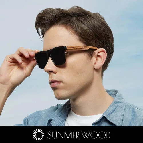 Vista 5 de Gafas de sol de madera para hombres y mujeres lentes polarizadas vintage protección UV gafas de sol de madera de bambú