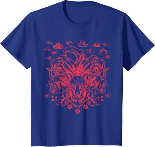 Vista 44 de Camiseta de anime japonés Nine Tails Fox Kitsune, Negro