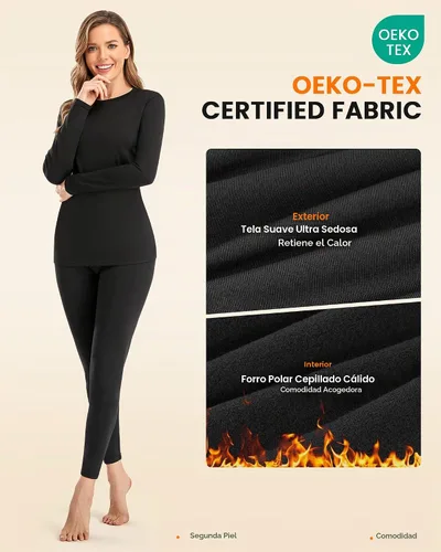 Vista 3 de SIMIYA Juego de 2 piezas de ropa interior térmica para mujer, pantalones largos Johns, capa base abrigada con forro de vellón, para climas fríos 2
