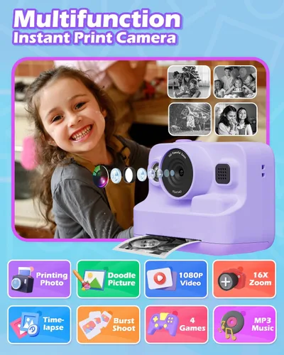 Vista 2 de Juguetes de Cámara Instantánea para Niños de 3-12 años, Regalo de Navidad y Cumpleaños para Niñas y Niños - Cámara Digital para Niños con Pantalla