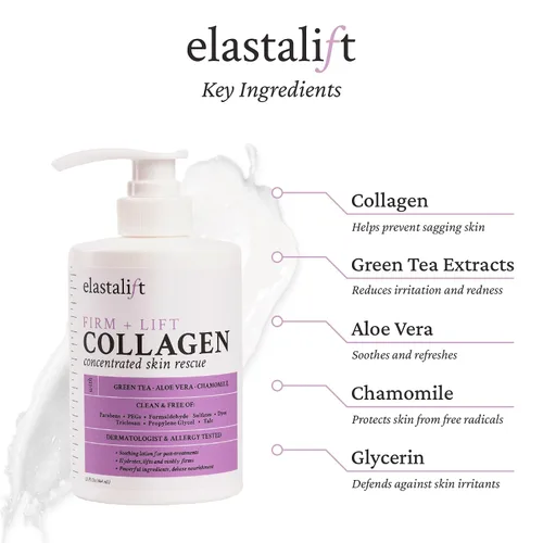 Vista 2 de Elastalift Suero de colágeno para la cara + crema corporal de colágeno y crema hidratante facial, paquete de 2 piezas para el cuidado de la piel