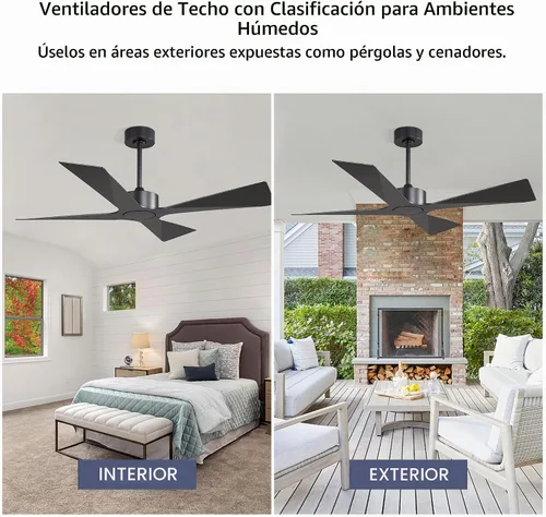 Vista 7 de WINGBO Ventilador de techo para exteriores de 54 pulgadas sin luces, 4 cuchillas de plástico ABS, motor CC reversible, control remoto de 6 Negro