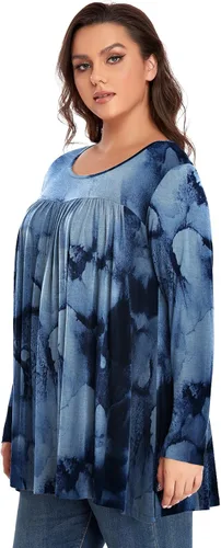 Vista 3 de OVERWORETY Camiseta tipo túnica de manga larga para mujer, plisada, casual, para otoño, para usar con leggings