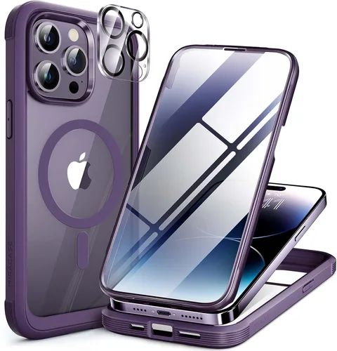 Vista 55 de Miracase - Funda magnética para iPhone 13 Pro Max de 6.7 pulgadas (compatible con MagSafe), transparente, completo, protector de pantalla de vidrio
