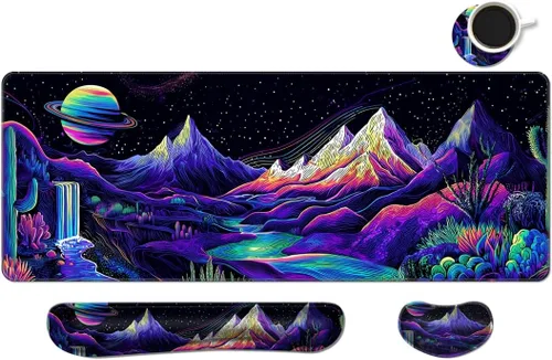 Vista 24 de Alfombrilla de escritorio, alfombrilla de mouse grande para juegos con reposamuñecas, 4 en 1 XXL, reposamuñecas para teclado, soporte de muñeca